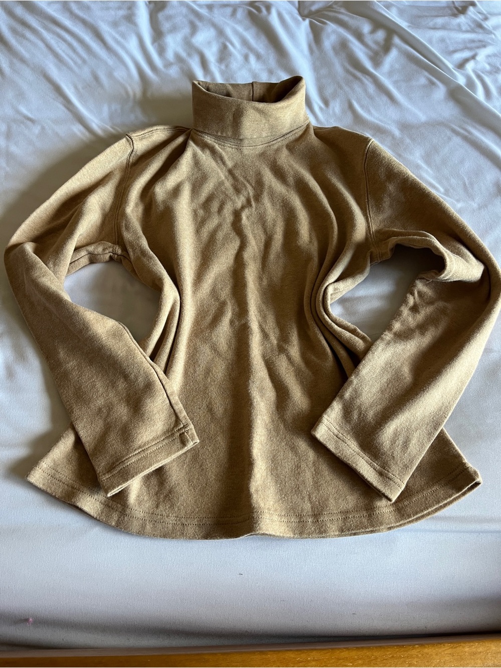 Basic Editions Beige Tan Turtleneck Long Sleeve Shirt Top Size M 100% Cotton 